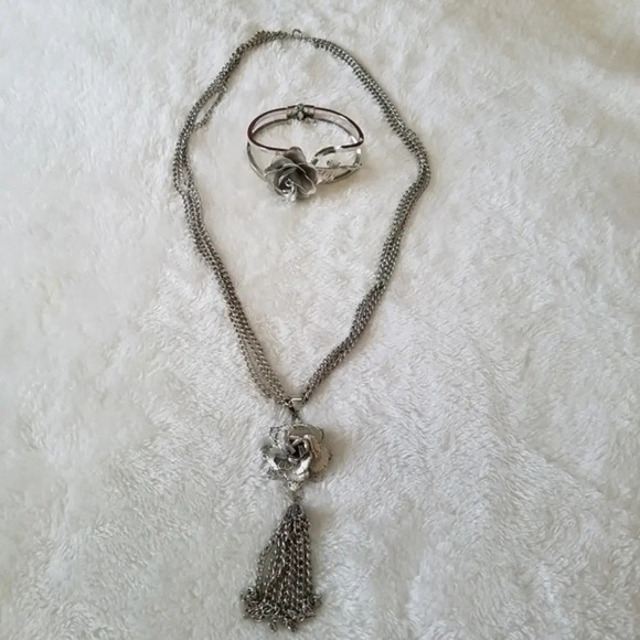 Vintage Giovanni Silver Rose Necklace‎ and Bracelet - Picture 1 of 8